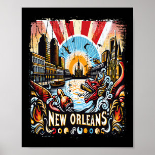 Affiche Nouveau Orléans Souvenir Mardi Gras Bourbon Street