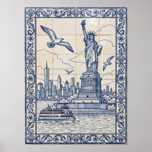 Affiche Nouveau panneau d'azulejo portugais bleu de New Yo