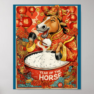 Affiche Nouveau Riz du Cheval Chinois du Zodiaque