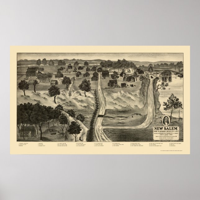 Affiche Nouveau Salem, IL Carte panoramique - 1837 (Devant)