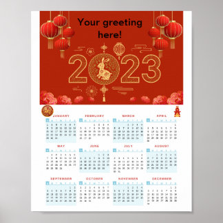 Affiche Nouvel An chinois 2023 Calendrier des lapins