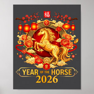 Affiche Nouvel An chinois 2026 Année du Cheval Bonne Année