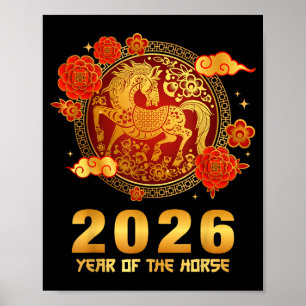 Affiche Nouvel An chinois 2026 Année du Cheval Happy Luna