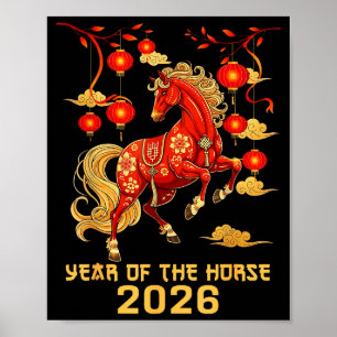 Affiche Nouvel An chinois 2026 Cheval Nouvel An chinois he