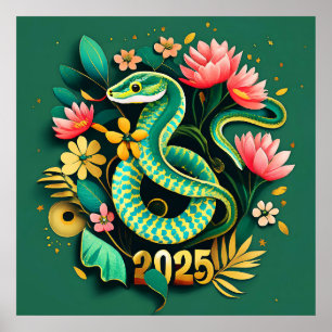Affiche Nouvel An chinois du serpent à bois 2025 pour femm