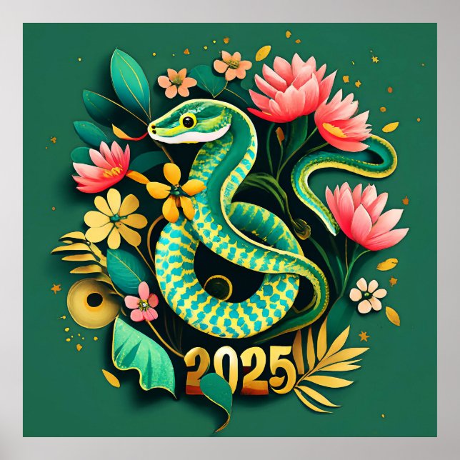 Affiche Nouvel An chinois du serpent à bois 2025 pour femm (Devant)