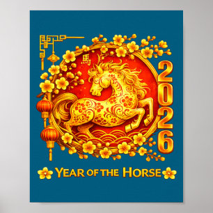 Affiche Nouvel an chinois féminin 2026 année du cheval