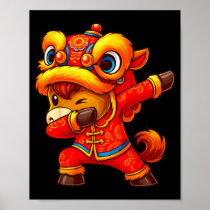 Affiche Nouvel An Chinois Lunaire Du Cheval Drôle Dabbing