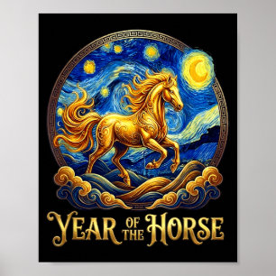 Affiche Nouvel an lunaire année du cheval zodiaque chinois