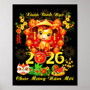 Affiche Nouvel An lunaire vietnamien drôle - Tet 2026 anné