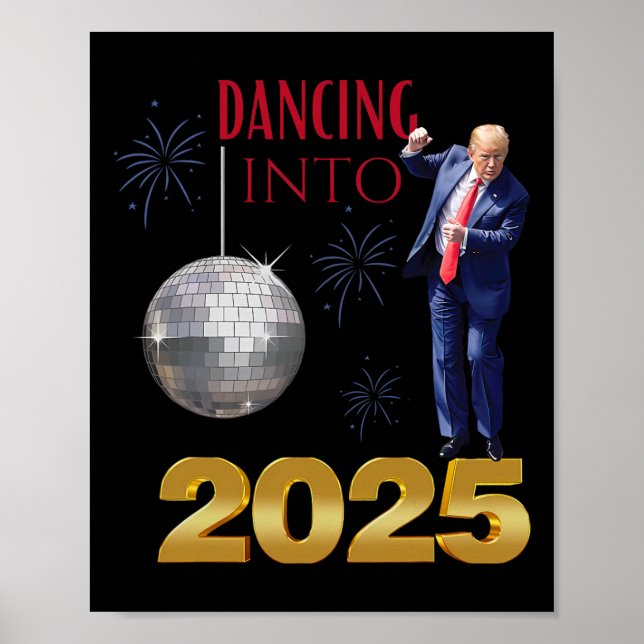 Affiche Nouvel An Trump Dancing 2025 Mega Drôle de fête (Devant)