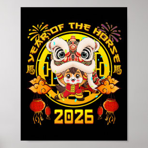 Affiche Nouvelle Année 2026 Chinois Cheval L'Année Du Chev