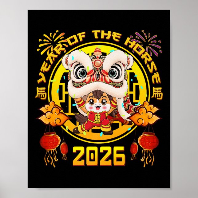 Affiche Nouvelle Année 2026 Chinois Cheval L'Année Du Chev (Devant)