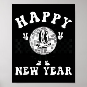 Affiche Nouvelle année à carreaux 2026 Boule disco Nouvel 