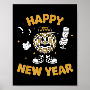 Affiche Nouvelle année à carreaux 2026 Boule disco Nouvel