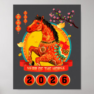Affiche Nouvelle Année Chinoise 2026 Année du Cheval Happy