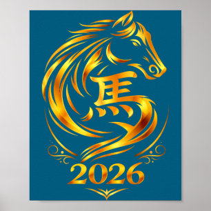 Affiche Nouvelle année chinoise 2026 cheval de feu 