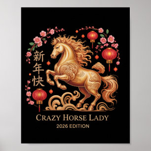 Affiche Nouvelle Année festive 2026 Cheval Fou Dame Fortun