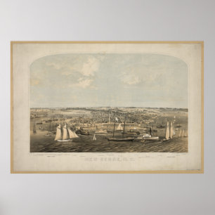 Affiche Nouvelle Berne Caroline du Nord 1864 Carte panoram