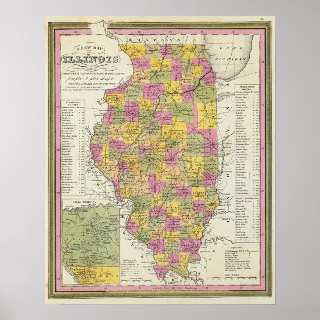Affiche Nouvelle Carte De L'Illinois (Devant)