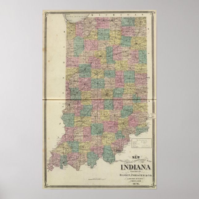 Affiche Nouvelle carte de section et de canton de Indiana (Devant)
