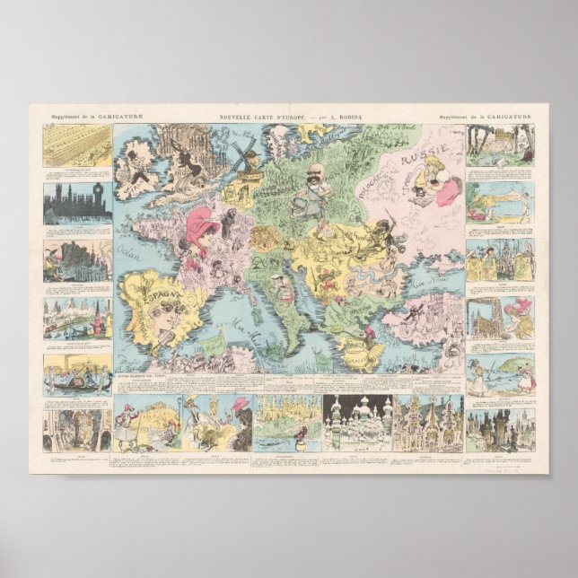 Affiche Nouvelle carte d'Europe, Albert Robida (Devant)