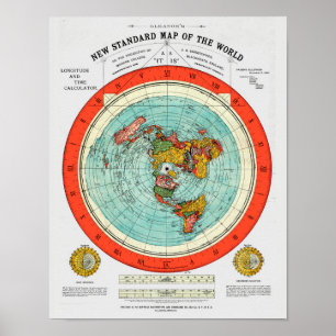 Affiche Nouvelle carte standard du monde Terre plate Terre