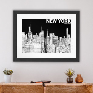 Affiche Nouvelle ligne d'horizon de New York en noir et bl