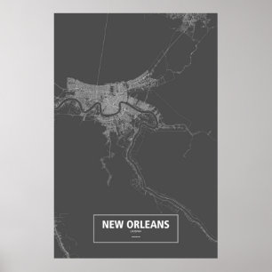 Affiche Nouvelle-Orléans, Louisiane (blanc sur noir)