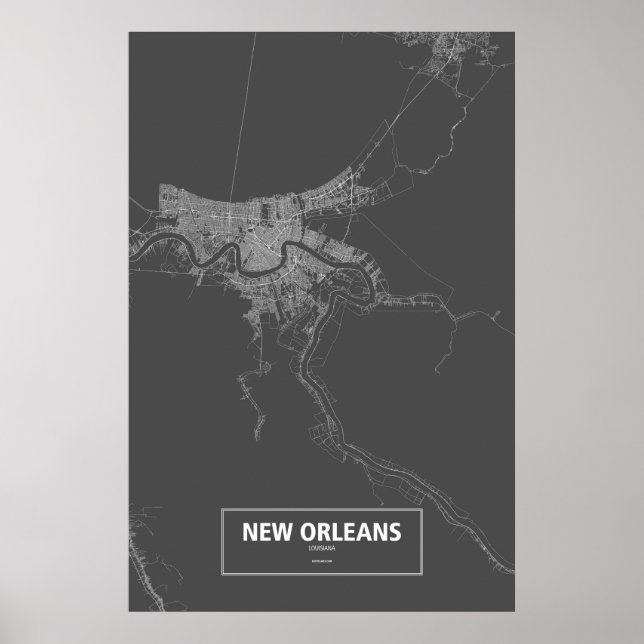 Affiche Nouvelle-Orléans, Louisiane (blanc sur noir) (Devant)