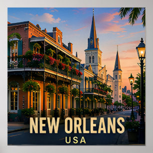 Affiche Nouvelle-Orléans Louisiane Cadeau de voyage histor
