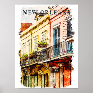 Affiche Nouvelle-Orléans Louisiane Quartier Français Aquar