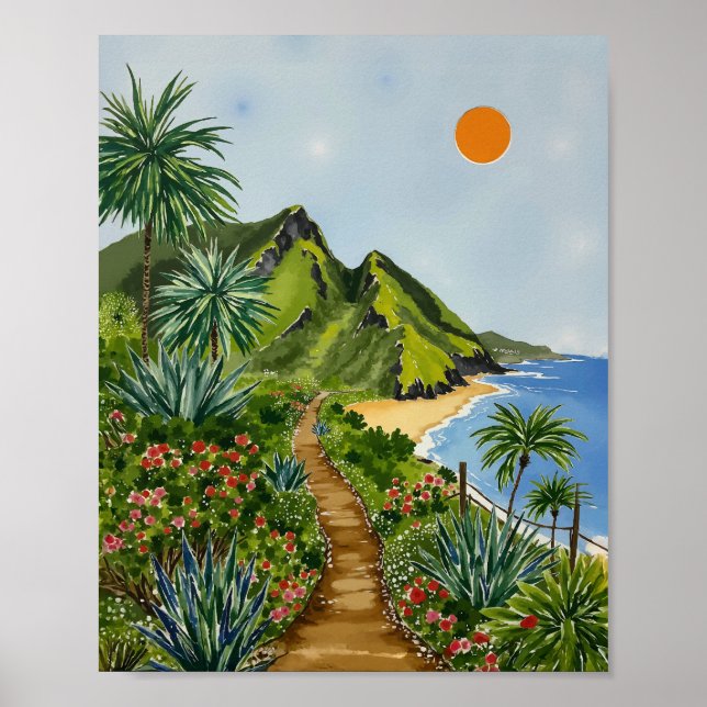 Affiche Nouvelle Pali Coast Kauai Hawaii Aquarelle (Devant)