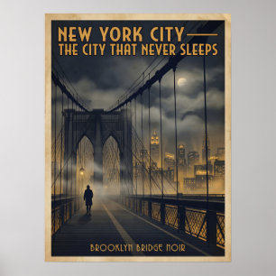 Affiche Nouvelle Ville de New York Pont de Brooklyn Noir V