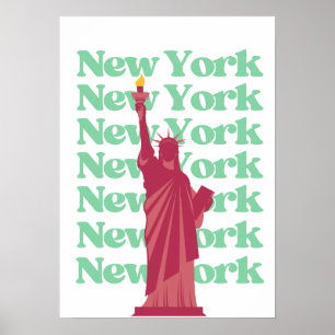 Affiche Nouvelle Ville de New York Rose Vert NYC Voyage 