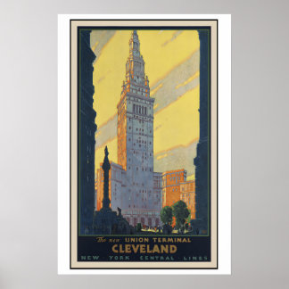 Affiche Nouvelle York Cleveland Union Terminal Voyage Vint