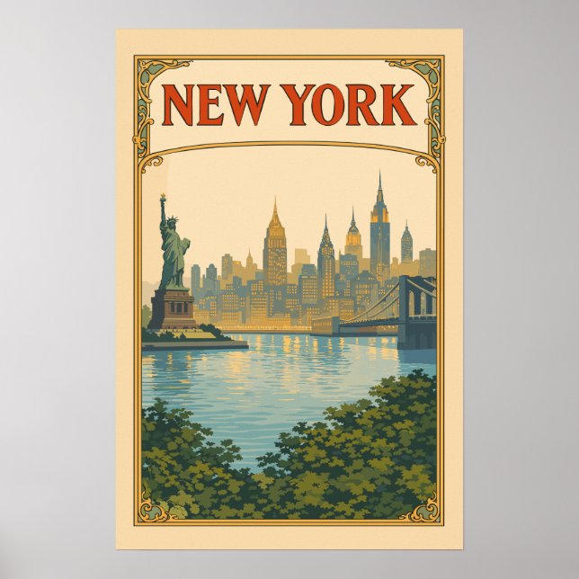 Affiche Nouvelle York Vintage Skyline Voyage  (Devant)