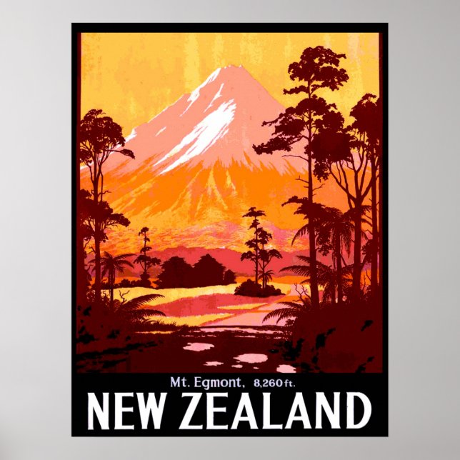 Affiche Nouvelle-Zélande, Mont Egmont, voyage vintage (Devant)