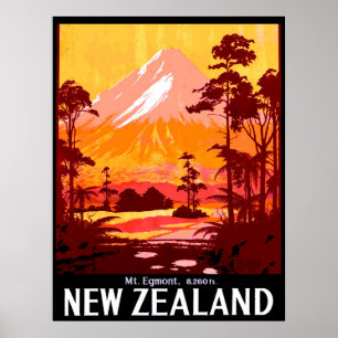 Affiche Nouvelle-Zélande, Mt. Egmont, voyage vintage