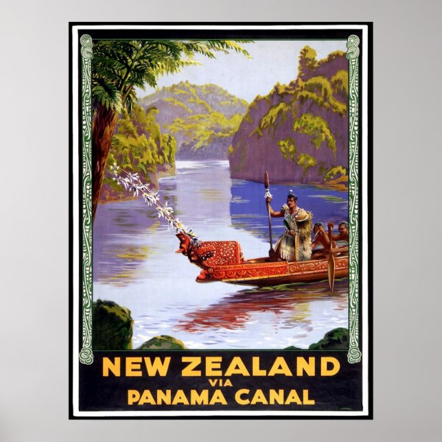 Affiche Nouvelle-Zélande via canal de Panama, personnes su (Devant)