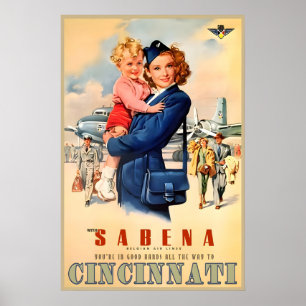 Affiche Nouvelles lignes aériennes Sabena Cincinnati Ohio 