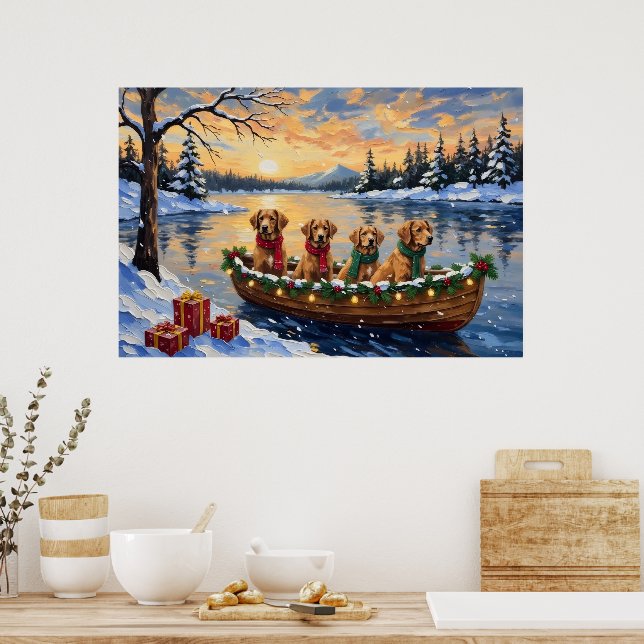 Affiche Nova Scotia Duck Tolling Retriever Christmas Boat  (Cuisine)