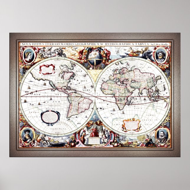 Affiche Nova Totius Terrarum Orbis par Henricus Hondius II (Devant)