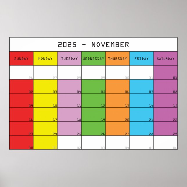 Affiche Novembre 2025 couleurs jours calendrier plancer (Devant)