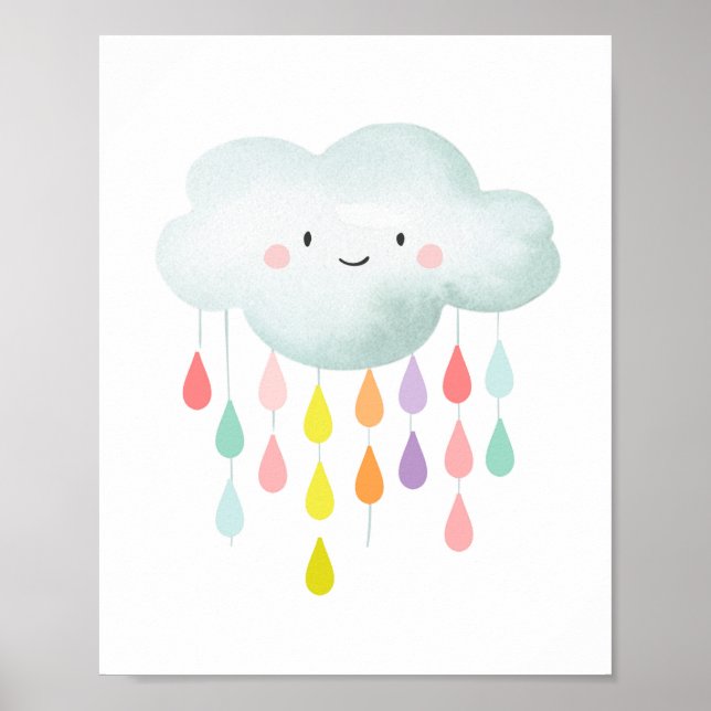 Affiche Nuage Colorful Raindrops Nursery Print Baby shower (Devant)