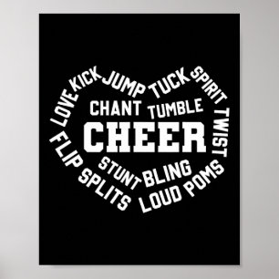 Affiche Nuage de mots de cœur de cheerleading Cheer Tuck A