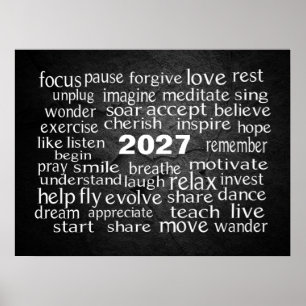 Affiche Nuage de mots de la nouvelle année 2027 sur Black