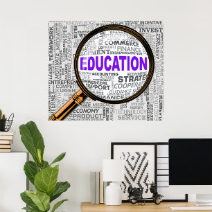 Affiche Nuage de mots de loupe de concept d'éducation