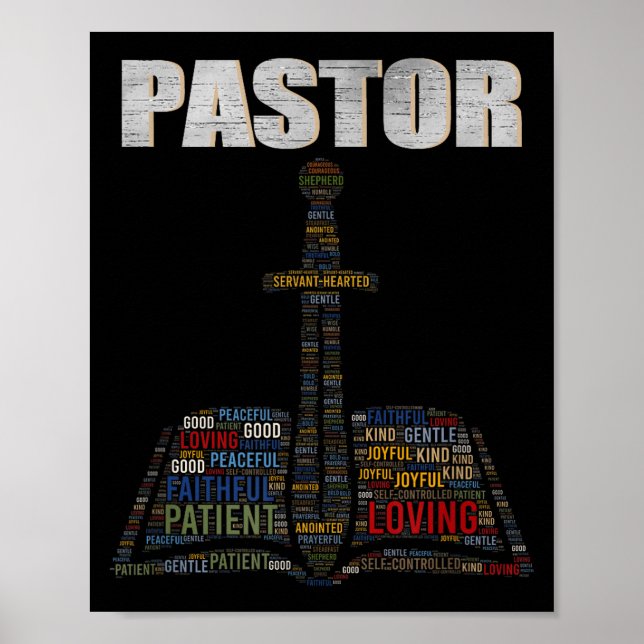 Affiche Nuage de mots du ministre chrétien Église Pasteur  (Devant)
