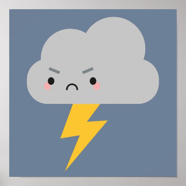 Affiche Nuage de tonnerre et de foudre de Kawaii (Devant)